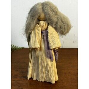 Vintage Folk Art Corn Husk Doll Woman Angel With Grey Hair